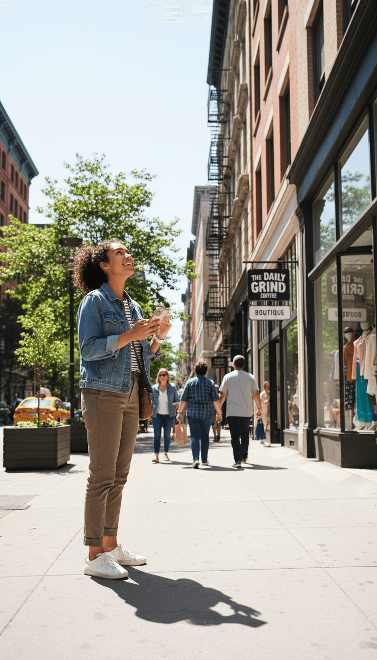 Street-level view of branded window activation